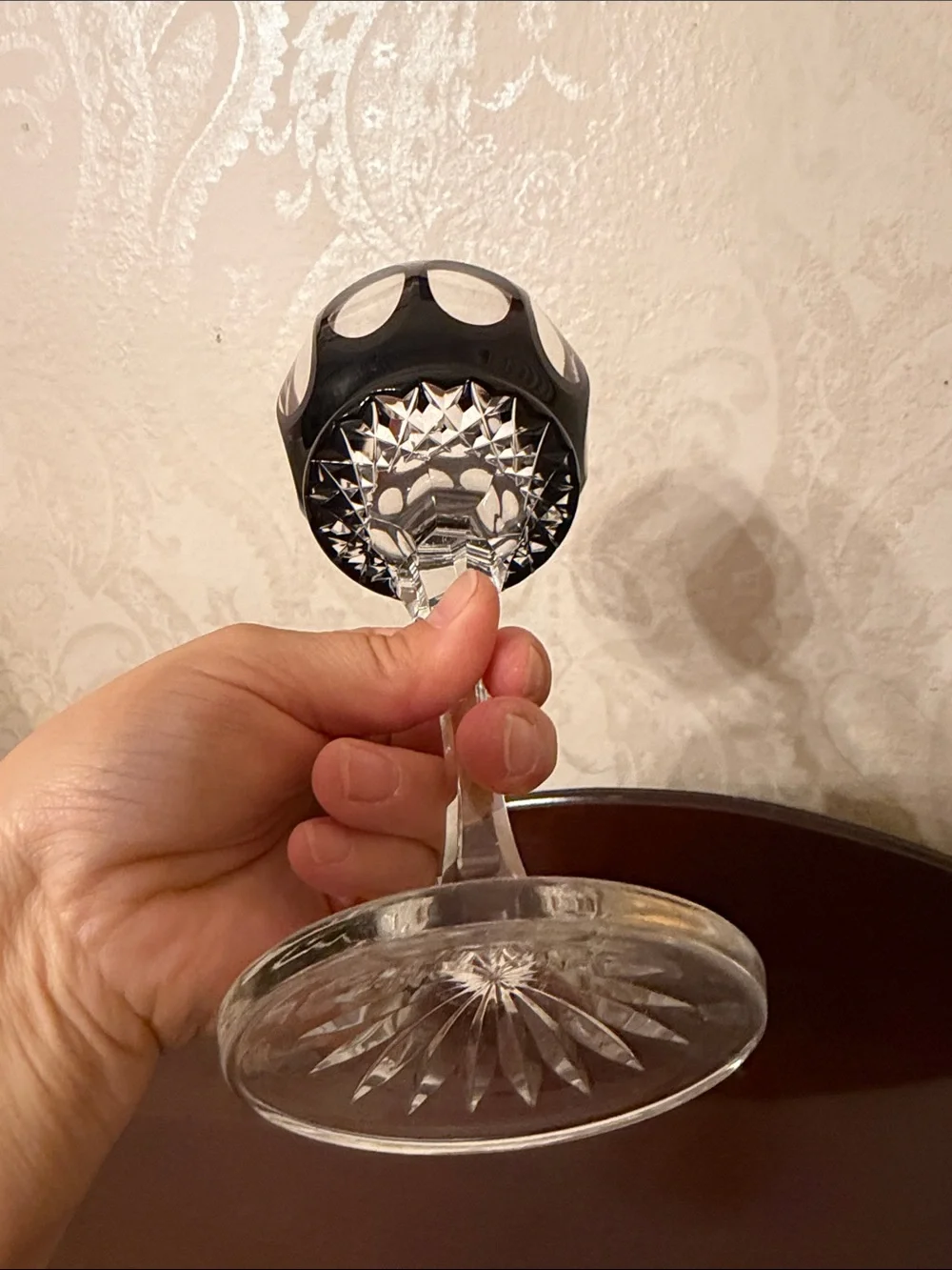 Vintage Cut to clear Cranberry Wine Glass